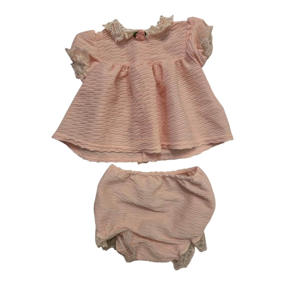 Vintage 1990s Memories By Jo Lene Pastel Pink Lace Trim 2pc Outfit